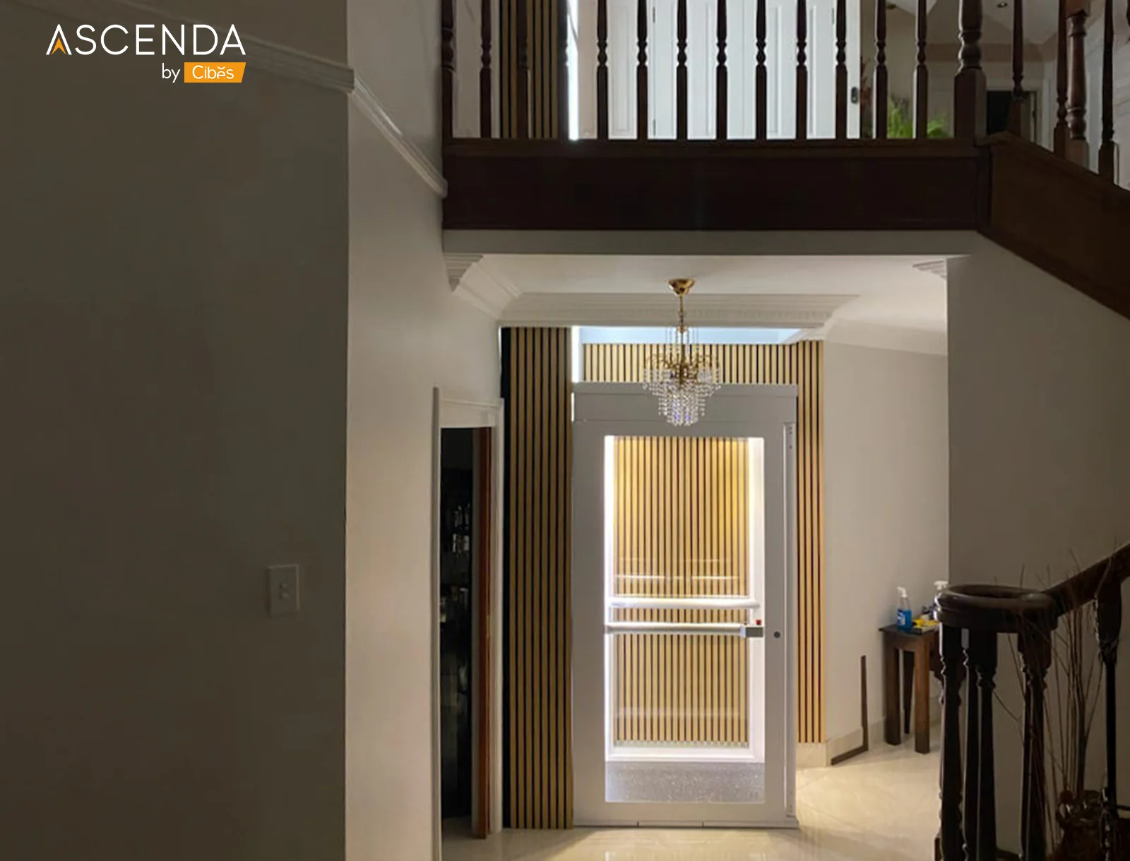 Ascenda Home Lift | Size L in a Classic White Wood Home| ภาพตัวอย่างลิฟท์บ้าน